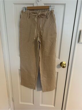 Striped Drawstring Chinos in Beige & White